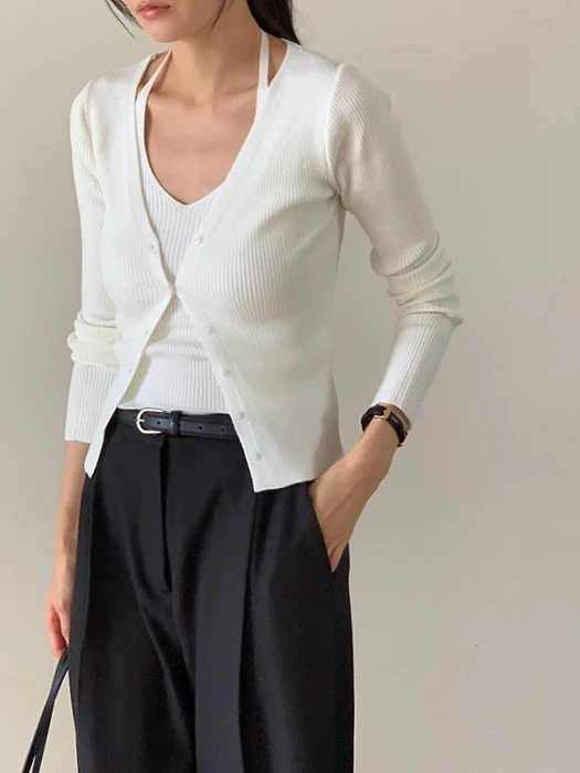 Moel Halter Sleeveless Cardigan Set Moel Halter Sleeveless Cardigan Set by Something Else for Women - catalog view