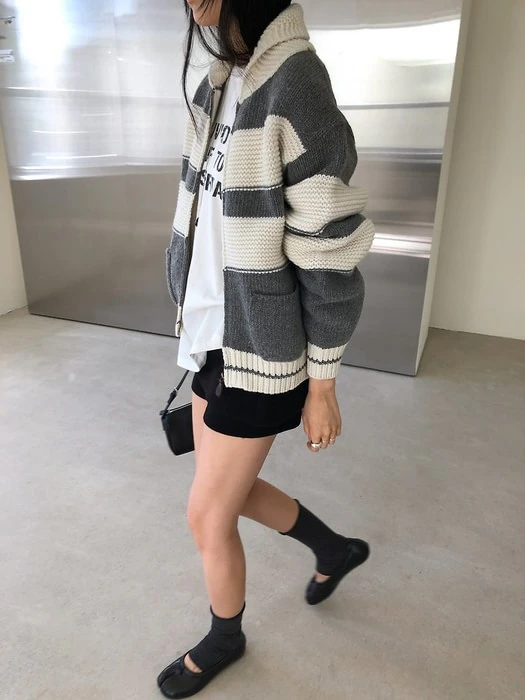 Both-Sided Striped Cardigan Both-Sided Striped Cardigan by Baguette for Women - catalog view