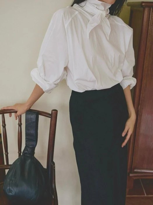 Autumn High-Neck Tie Cotton Blouse Autumn High-Neck Tie Cotton Blouse by Lenoii for Women - catalog view
