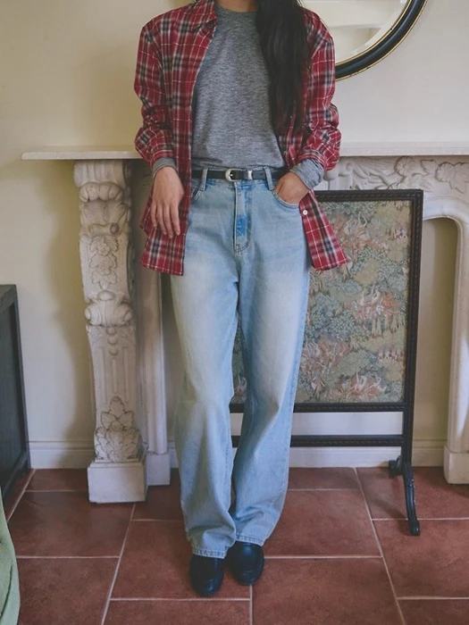 Indie Vintage Wash Straight Denim Pants Indie Vintage Wash Straight Denim Pants by Lenoii for Women - catalog view