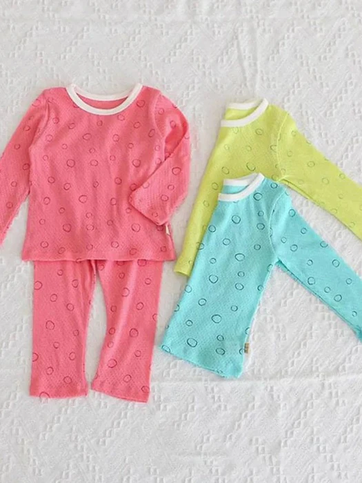 Line Dot Cotton Mesh Top & Bottom Set Line Dot Cotton Mesh Top & Bottom Set by Lime & Blue for Child - catalog view