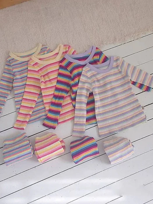 Rainbow Striped Long Sleeve Top & Bottom Set Rainbow Striped Long Sleeve Top & Bottom Set by Lime & Blue for Child unisex - catalog view