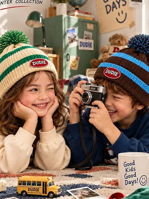 DU Pom-pom Striped Beanie DU Pom-pom Striped Beanie by Dudie for Child - catalog view