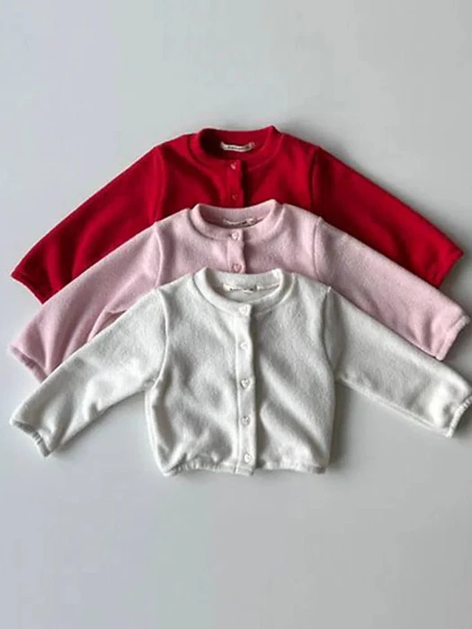 Heart Button Terry Fleeced Cardigan Heart Button Terry Fleeced Cardigan by Le petitmot for Child - catalog view