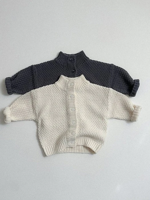 Waffle High-Neck Cardigan Waffle High-Neck Cardigan by Mini Robe for Child - catalog view