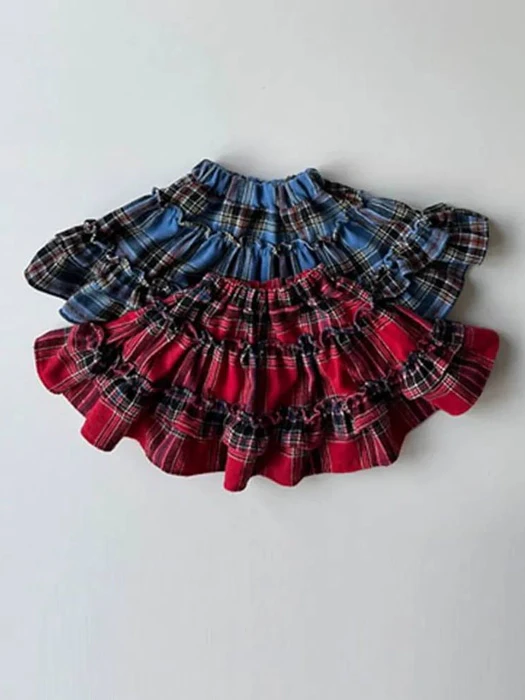 Fleeced Check Cancan Frill Skirt Fleeced Check Cancan Frill Skirt by Le petitmot for Child - catalog view