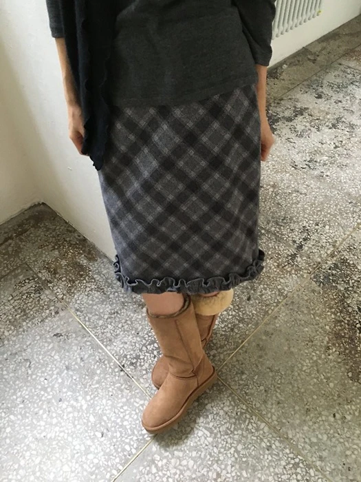 Wool Check Frill Skirt by Ore for Women - catalog view