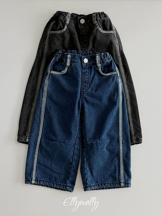 Line Work Fleeced Denim Pants Line Work Fleeced Denim Pants by Ellymolly for Child - catalog view