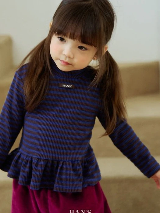 Striped Frill Mock Neck Tee Striped Frill Mock Neck Tee by Han's for Child - catalog view