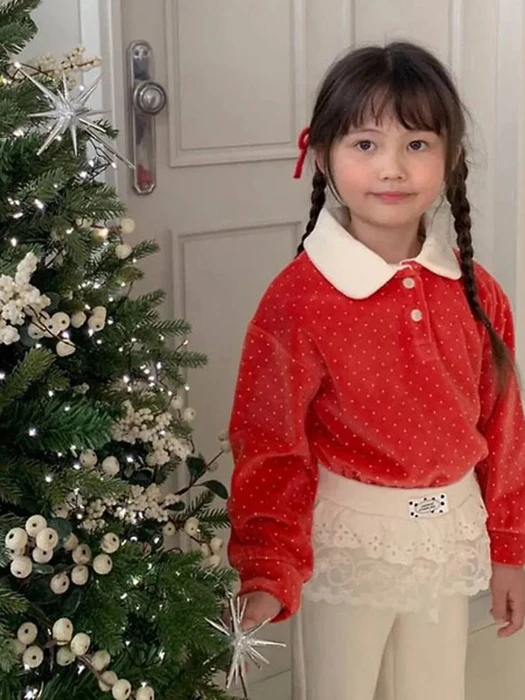 Dot Velour Collar Tee Dot Velour Collar Tee by Petit & Petit for Child - catalog view