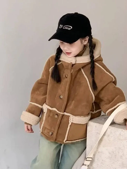 Camel Hooded Shearling Jacket Camel Hooded Shearling Jacket by Little Rabbit for Child - catalog view
