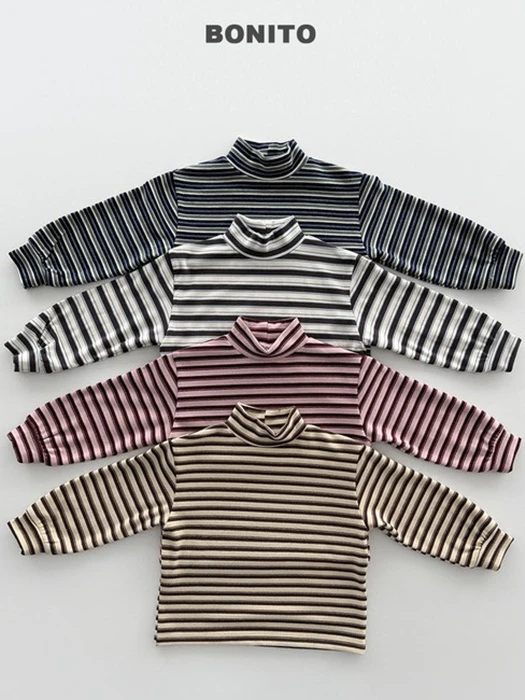 Retro Loose Striped Mock Neck Tee Retro Loose Striped Mock Neck Tee by Bonito for Child - catalog view