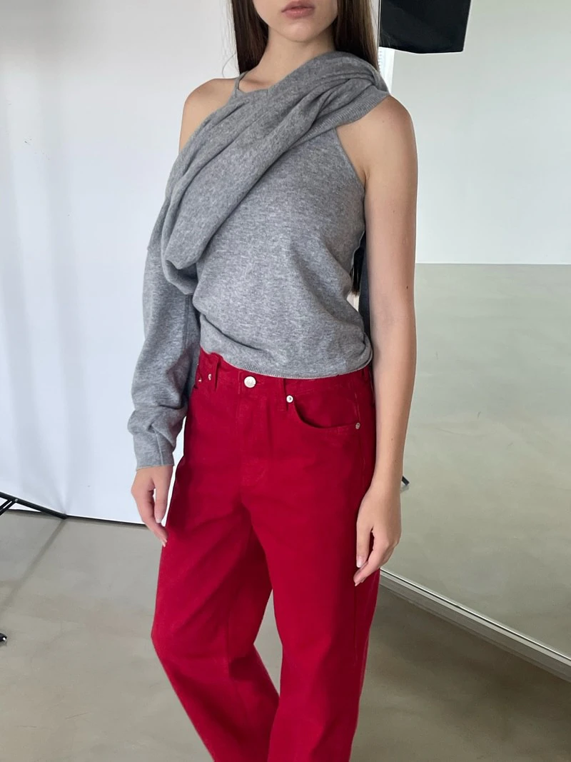 Red Dyeing Denim Pants by Another Avenue for Women - view 4