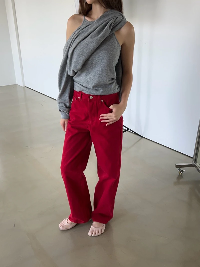 Red Dyeing Denim Pants by Another Avenue for Women - view 5