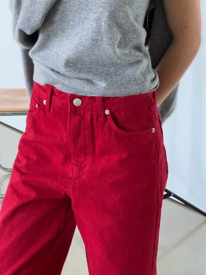 Red Dyeing Denim Pants by Another Avenue for Women - view 6
