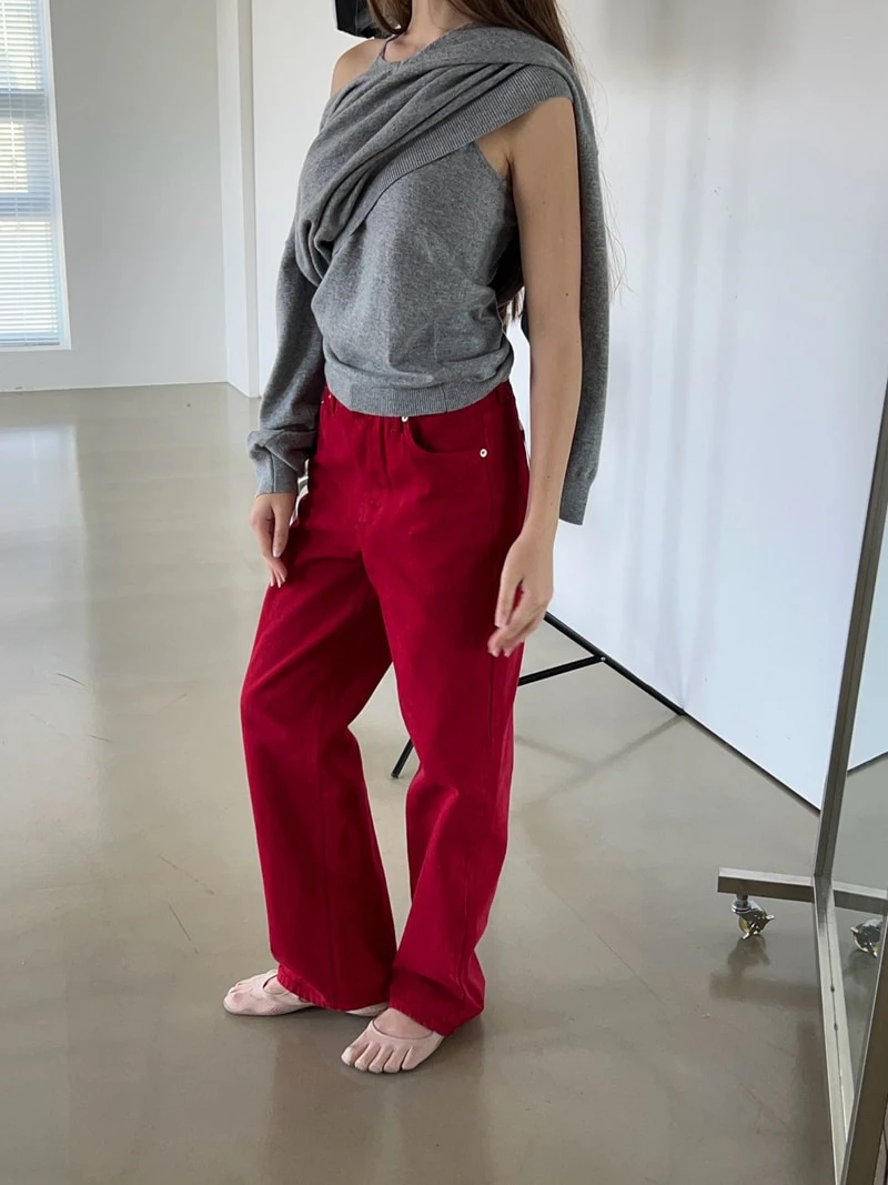 Red Dyeing Denim Pants by Another Avenue for Women - view 7
