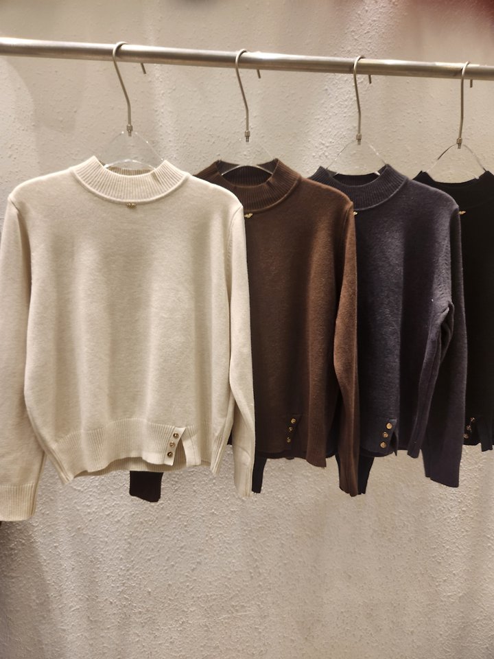 Slit Button Half Mock Neck Knit by Another Plan for Women - view 1