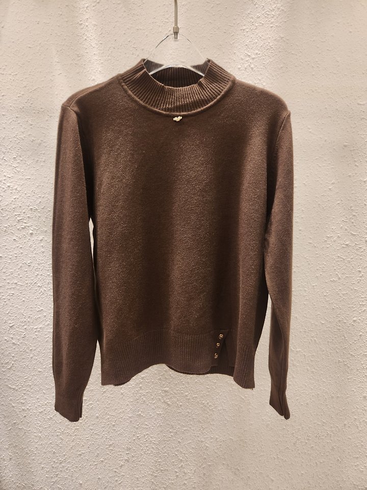 Slit Button Half Mock Neck Knit by Another Plan for Women - view 3