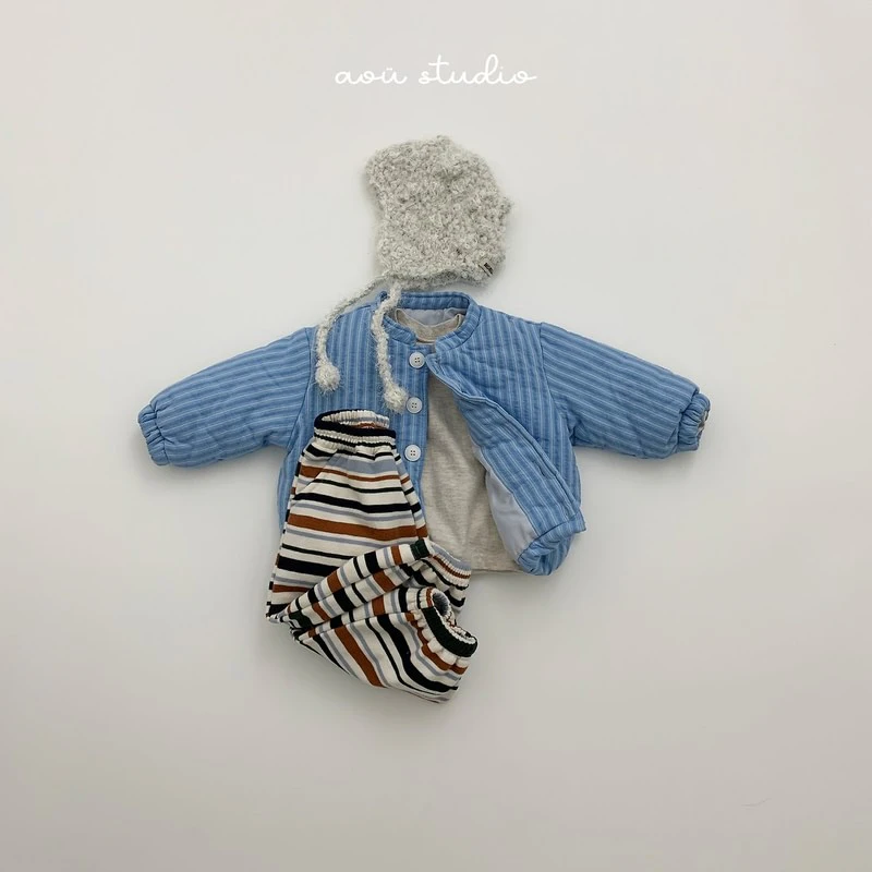 High Striped Padded Jacket by Aou Studio for Child - view 9