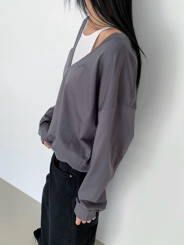 Deep V-Neck Silket Sweatshirt by Cover for Women - view 1