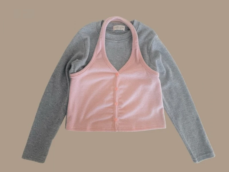 Mongsil Peach Halter Cardigan Tee by Dore Dore for Child - view 3