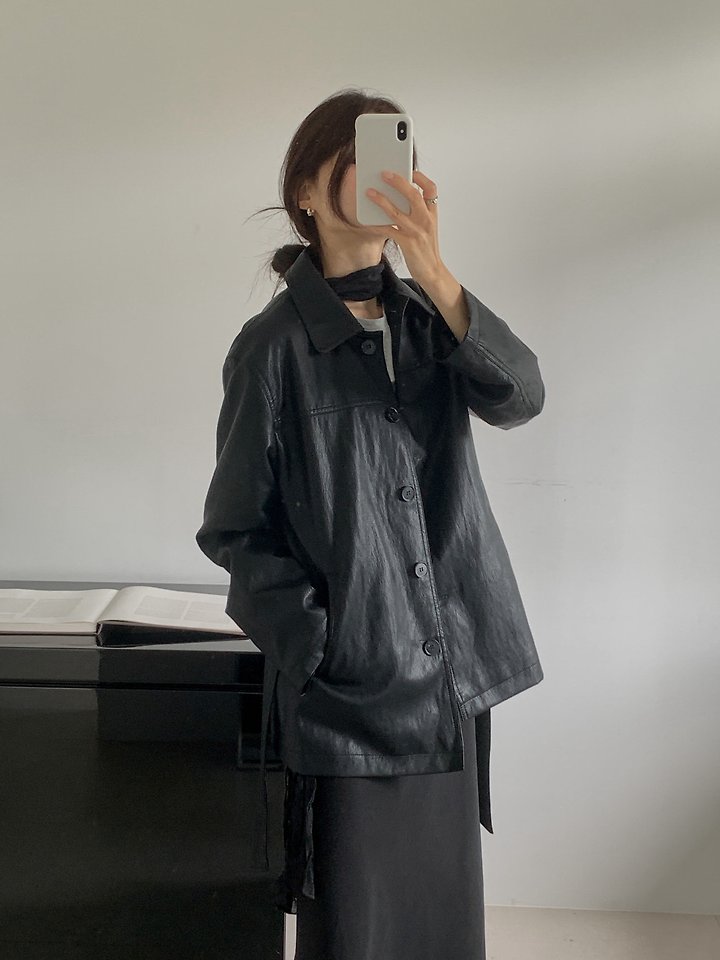 Arc Leather Coat by Dress Room for Women - view 4