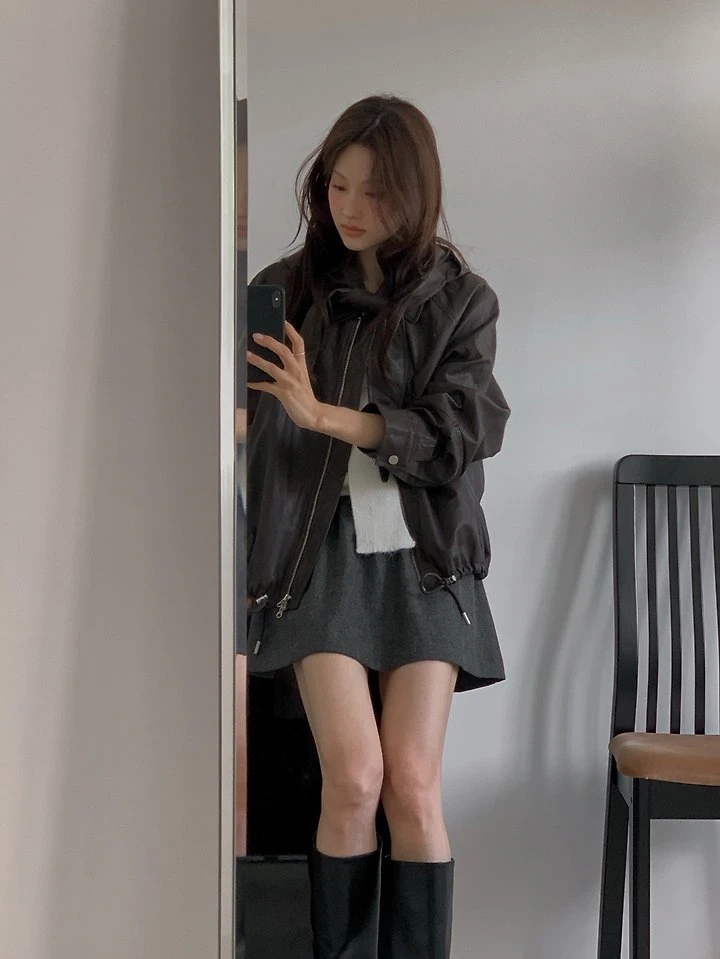 Cape Hooded Leather Blouson by Dress Room for Women - view 5