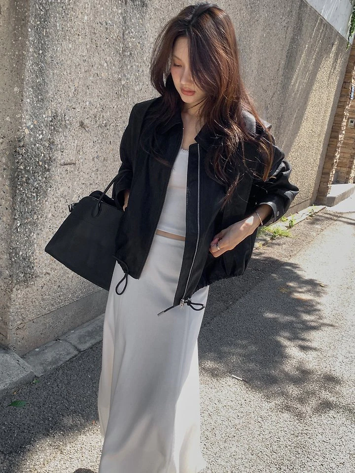 Cape Hooded Leather Blouson by Dress Room for Women - view 9