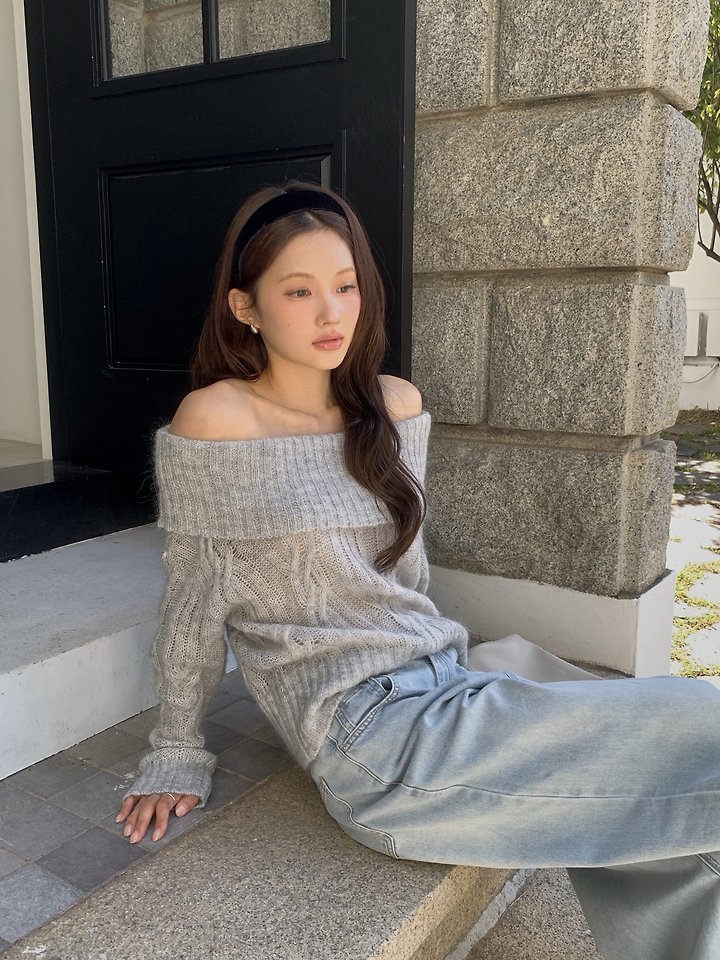 Cable Wool Off-Shoulder Knit by Dress Room for Women - view 8