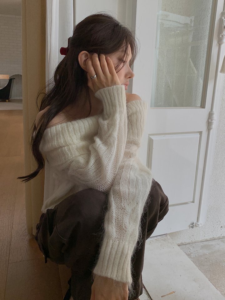 Cable Wool Off-Shoulder Knit by Dress Room for Women - view 2