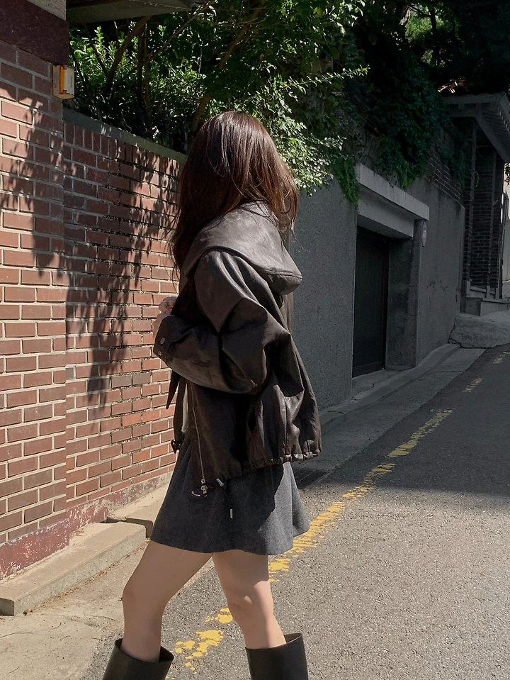 Cape Hooded Leather Blouson by Dress Room for Women - view 1