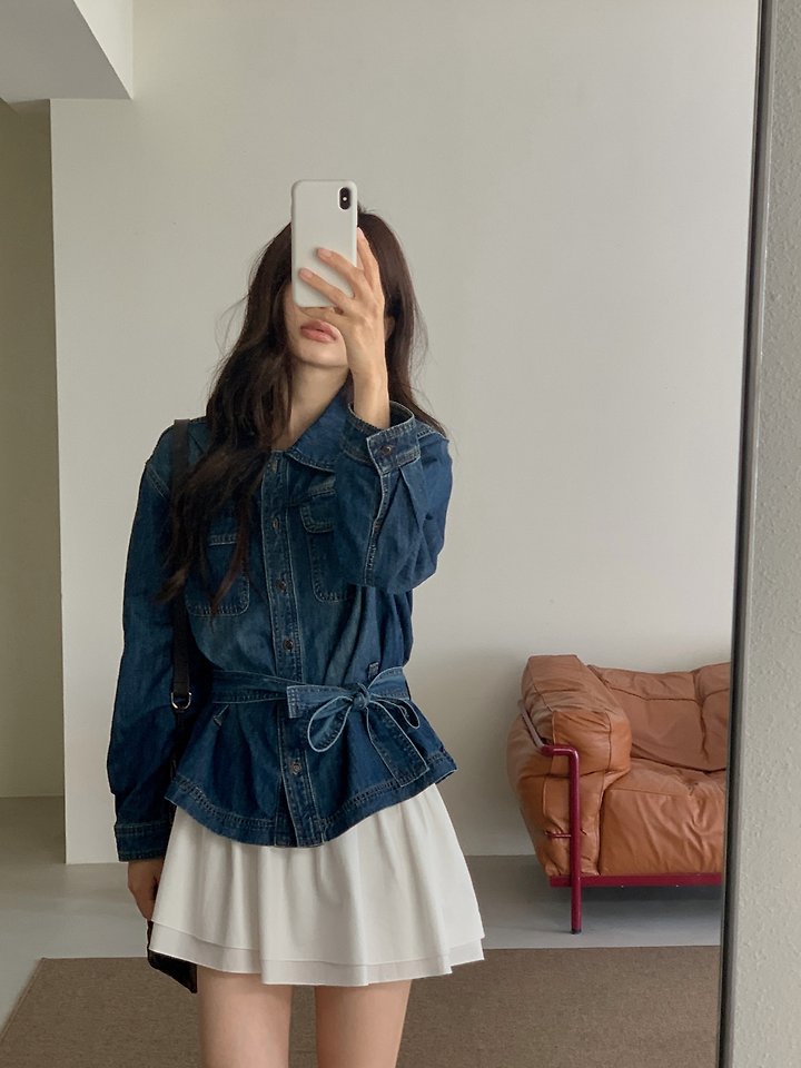 Belted Denim Jacket by Dress Room for Women - view 3