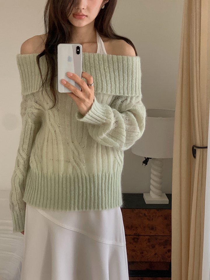 Cable Wool Off-Shoulder Knit by Dress Room for Women - view 5