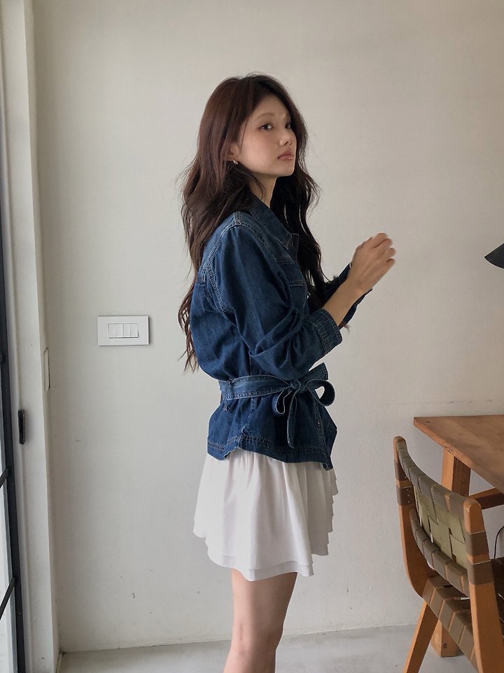 Belted Denim Jacket by Dress Room for Women - view 4