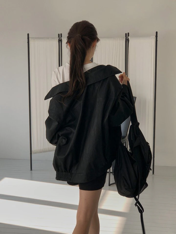 Sandy Leather Blouson Jacket by Dress Room for Women - view 9