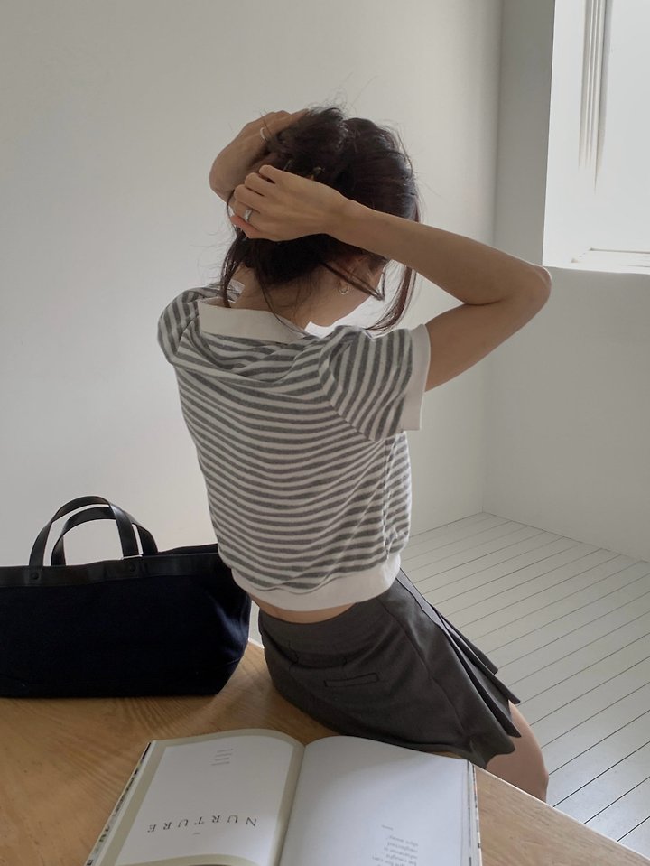 Peak Stripe Collar Knit by Dress Room for Women - view 7