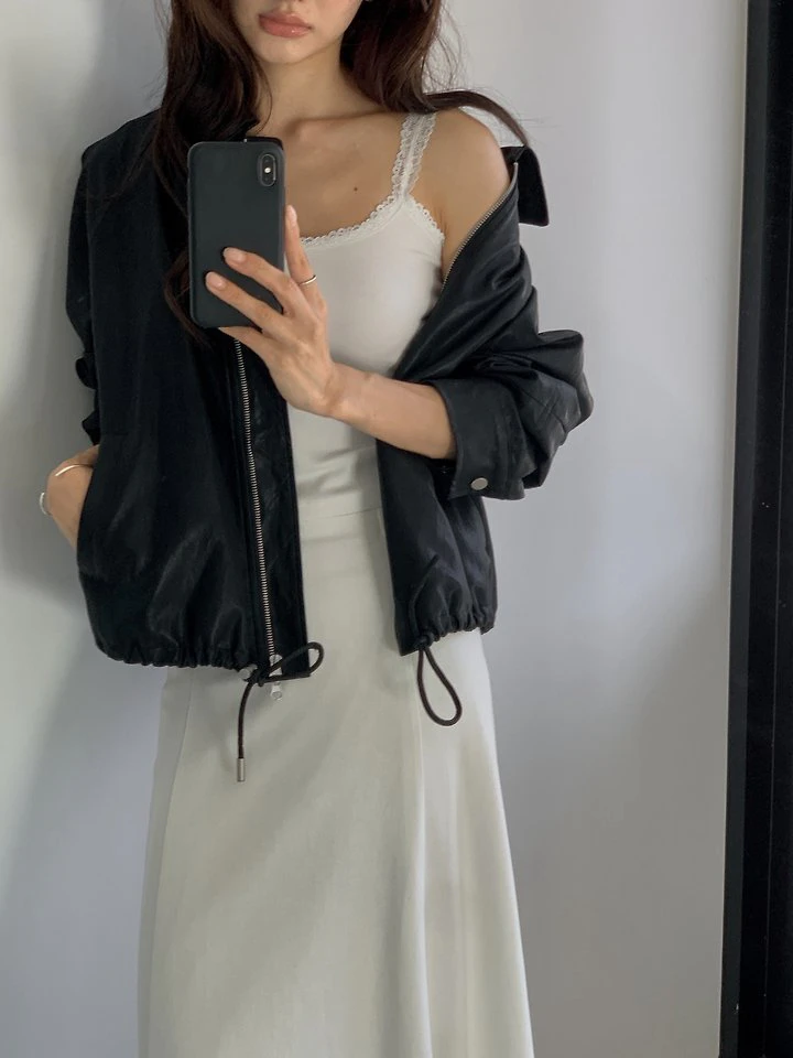 Cape Hooded Leather Blouson by Dress Room for Women - view 10