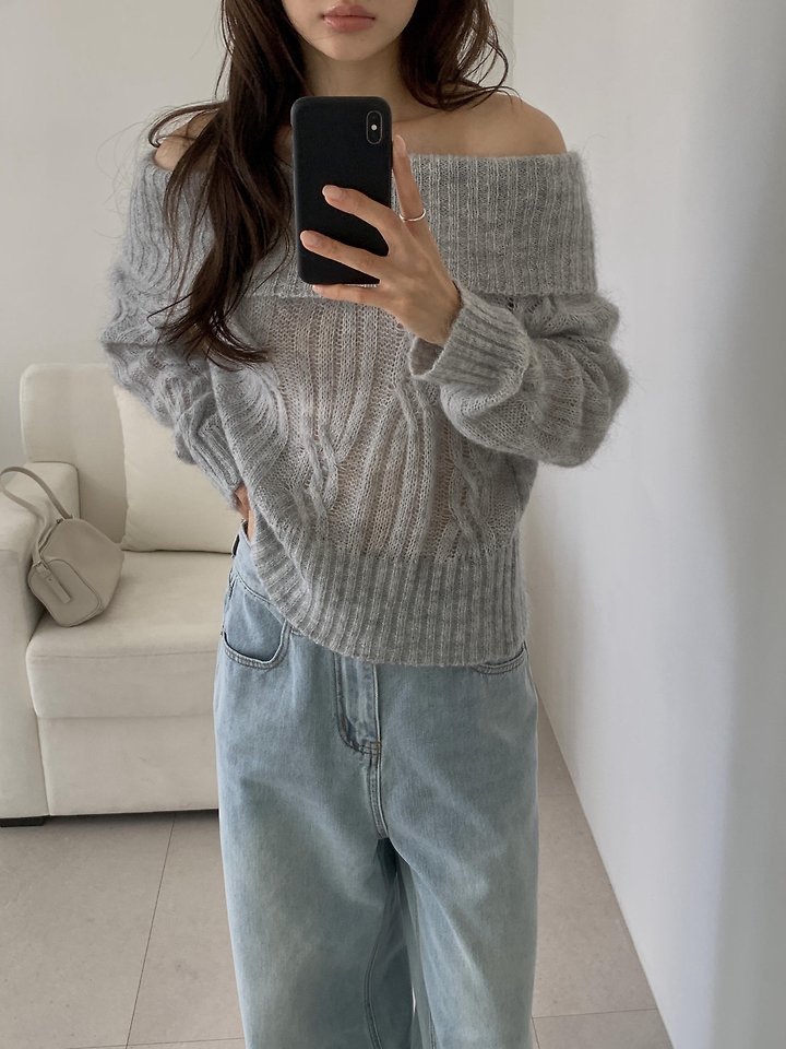 Cable Wool Off-Shoulder Knit by Dress Room for Women - view 11