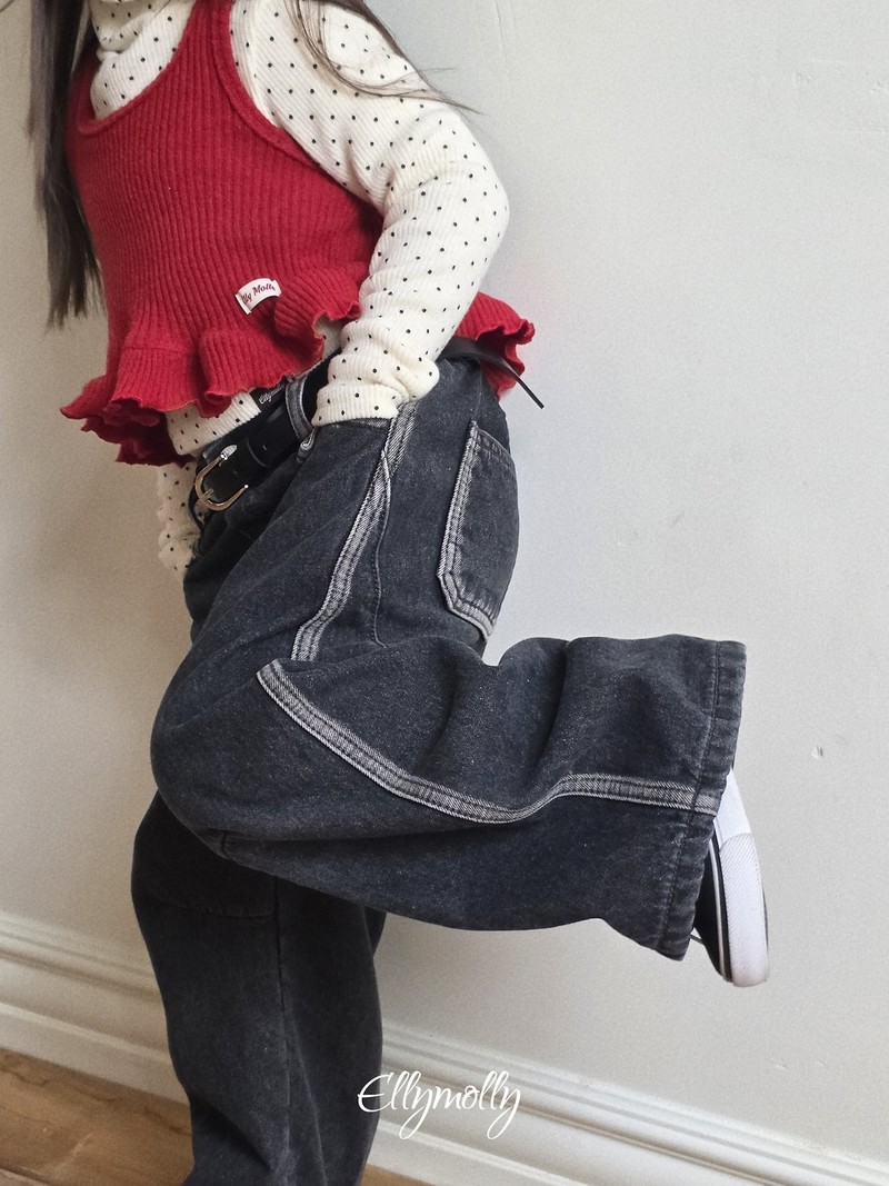 Line Work Fleeced Denim Pants by Ellymolly for Child - view 4