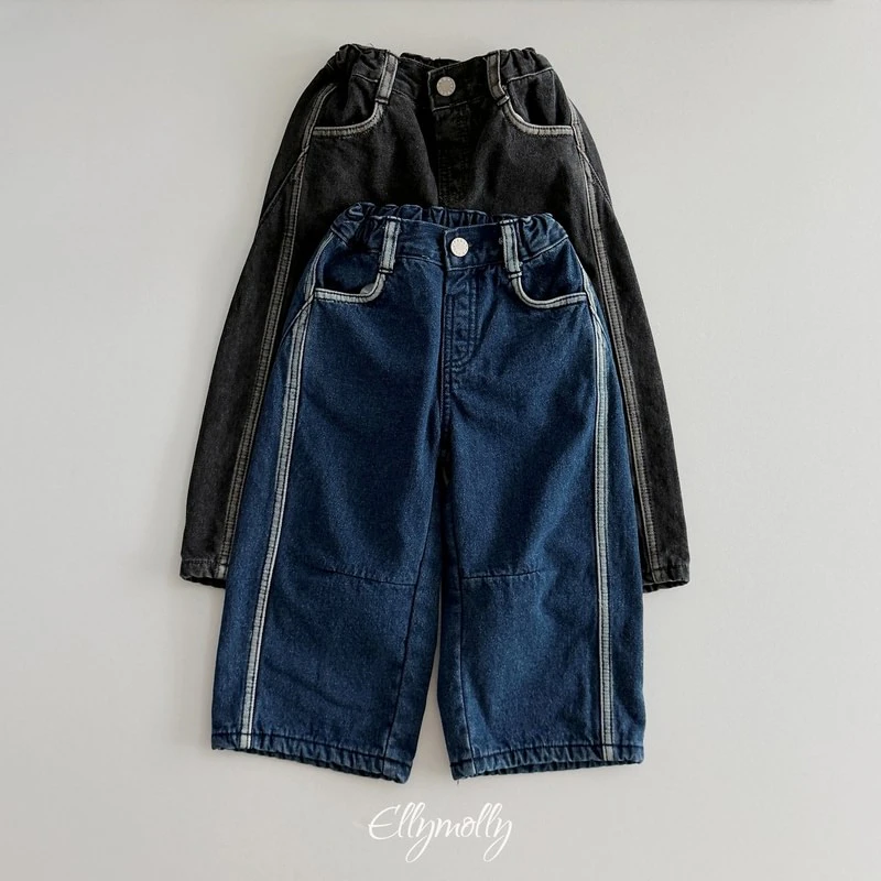 Line Work Fleeced Denim Pants by Ellymolly for Child - view 1