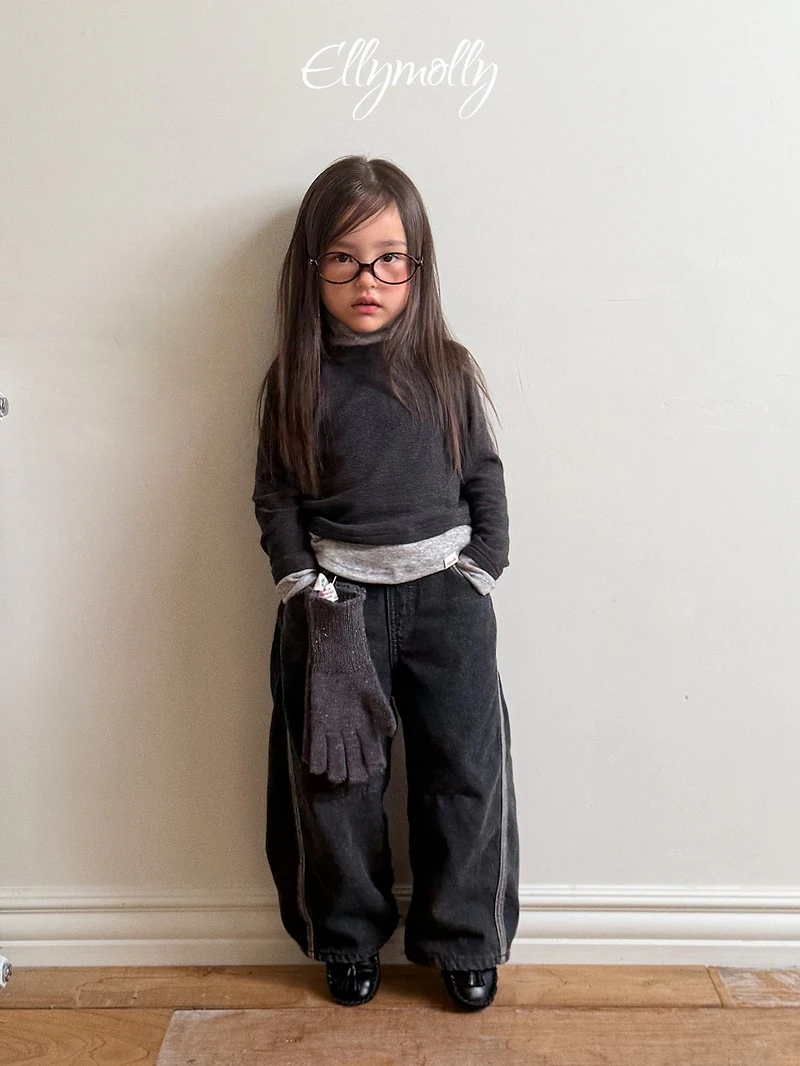 Line Work Fleeced Denim Pants by Ellymolly for Child - view 5