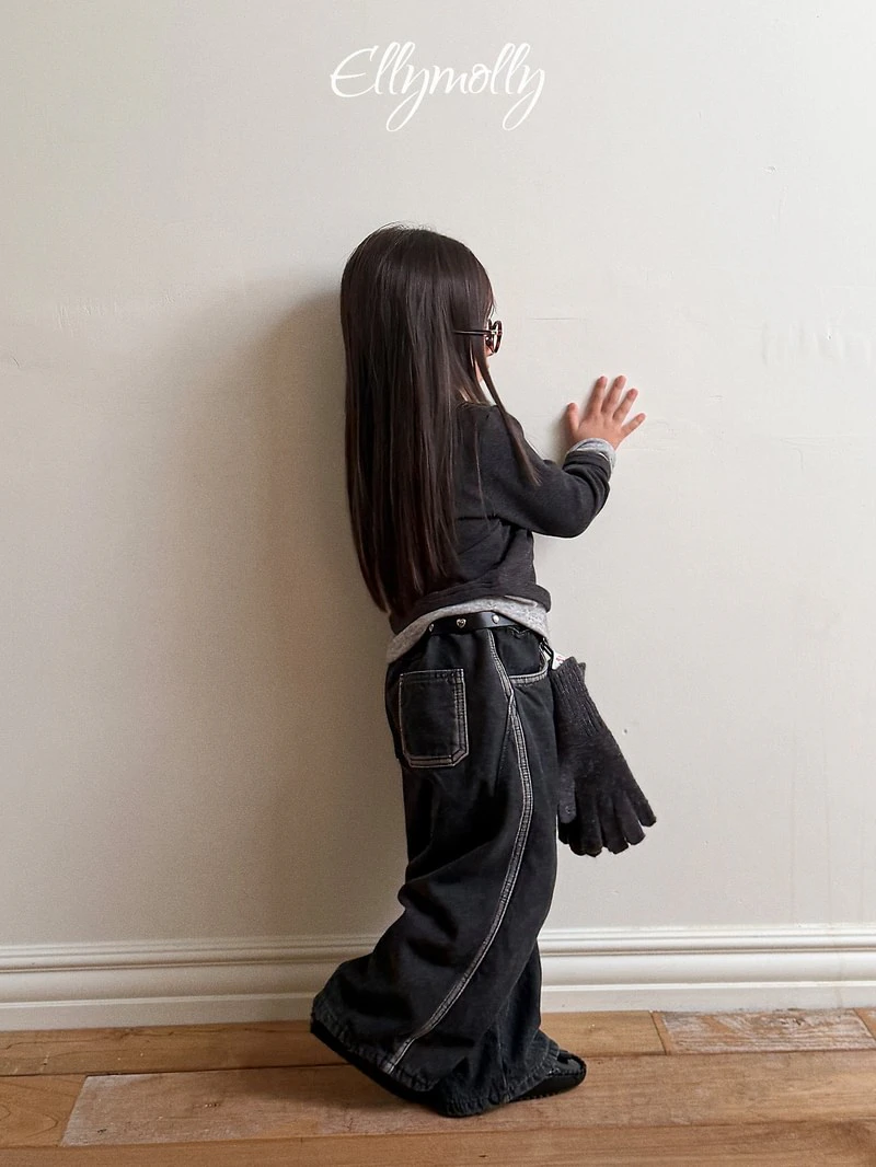 Line Work Fleeced Denim Pants by Ellymolly for Child - view 7