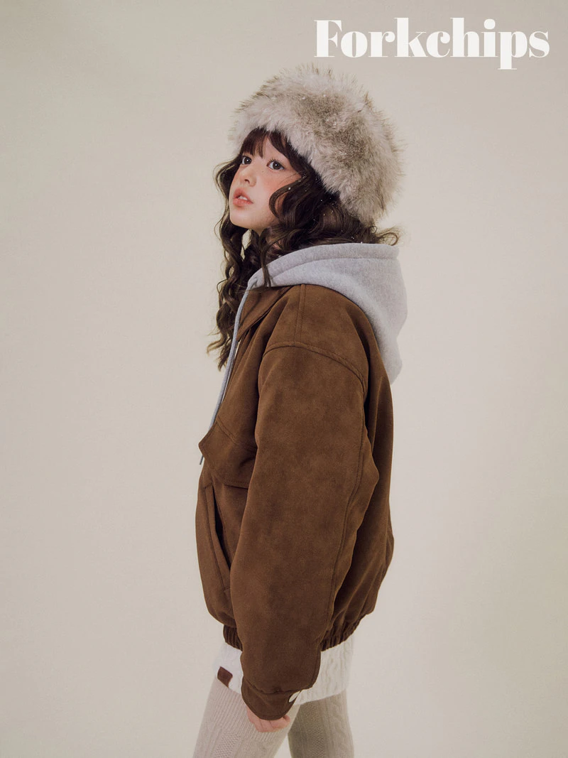 Grunge Hooded Shearling Jacket by Fork Chips for Child - view 11