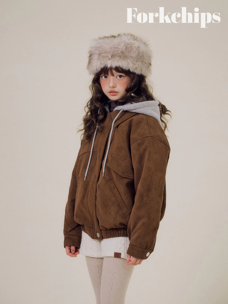 Grunge Hooded Shearling Jacket by Fork Chips for Child - view 8