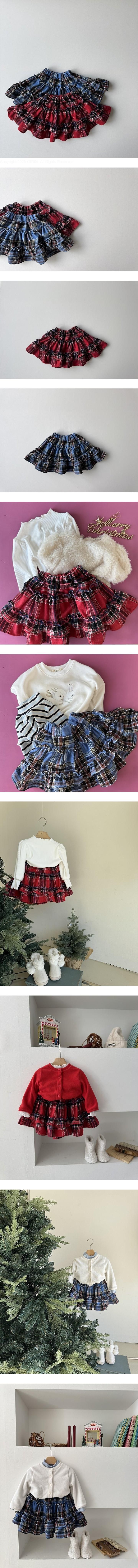 Fleeced Check Cancan Frill Skirt by Le petitmot for Child - view 1