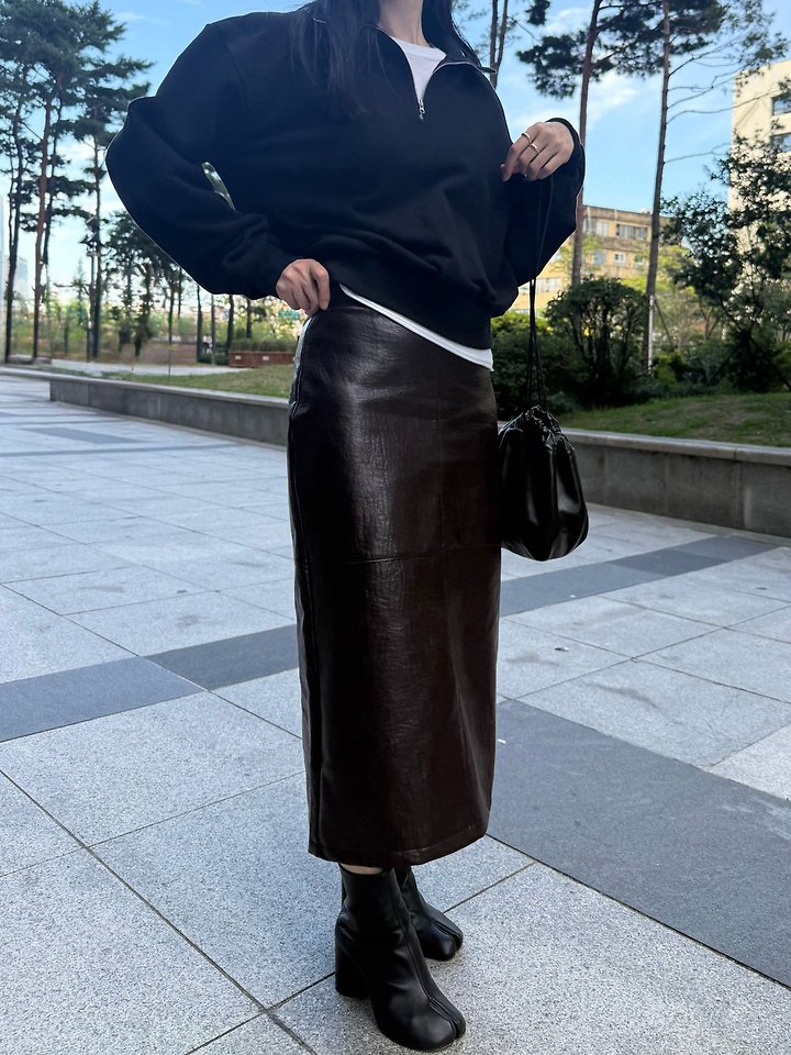 Berry Vegan Leather Midi Skirt by Lenoii for Women - view 2