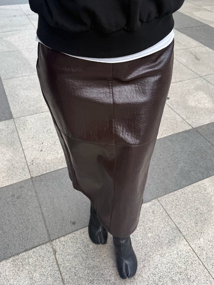 Berry Vegan Leather Midi Skirt by Lenoii for Women - view 4