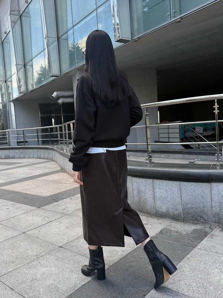 Berry Vegan Leather Midi Skirt by Lenoii for Women - view 6