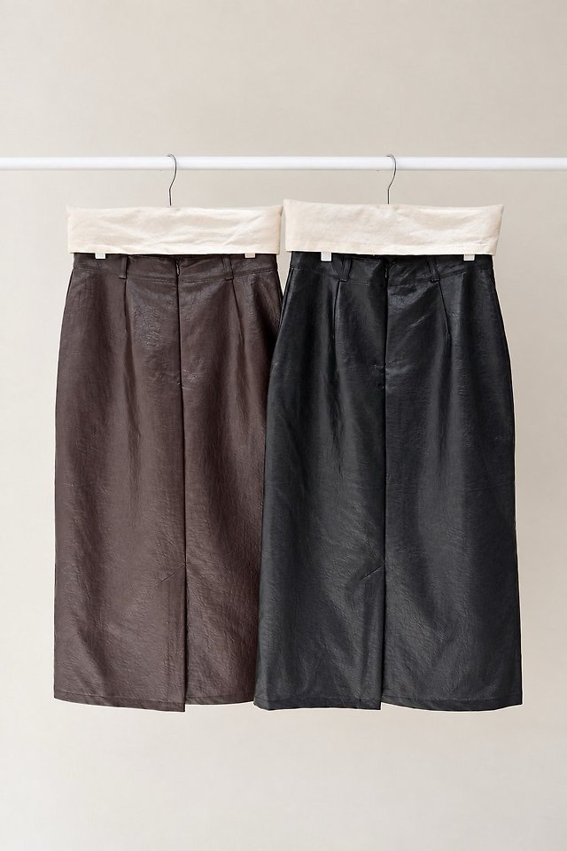 Berry Vegan Leather Midi Skirt by Lenoii for Women - view 8