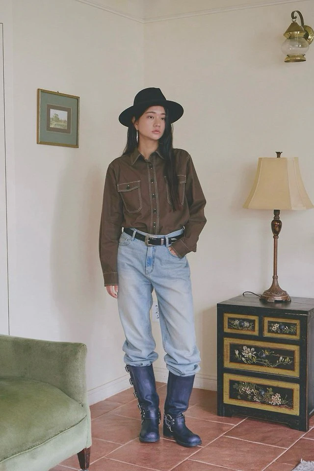 Indie Vintage Wash Straight Denim Pants by Lenoii for Women - view 4